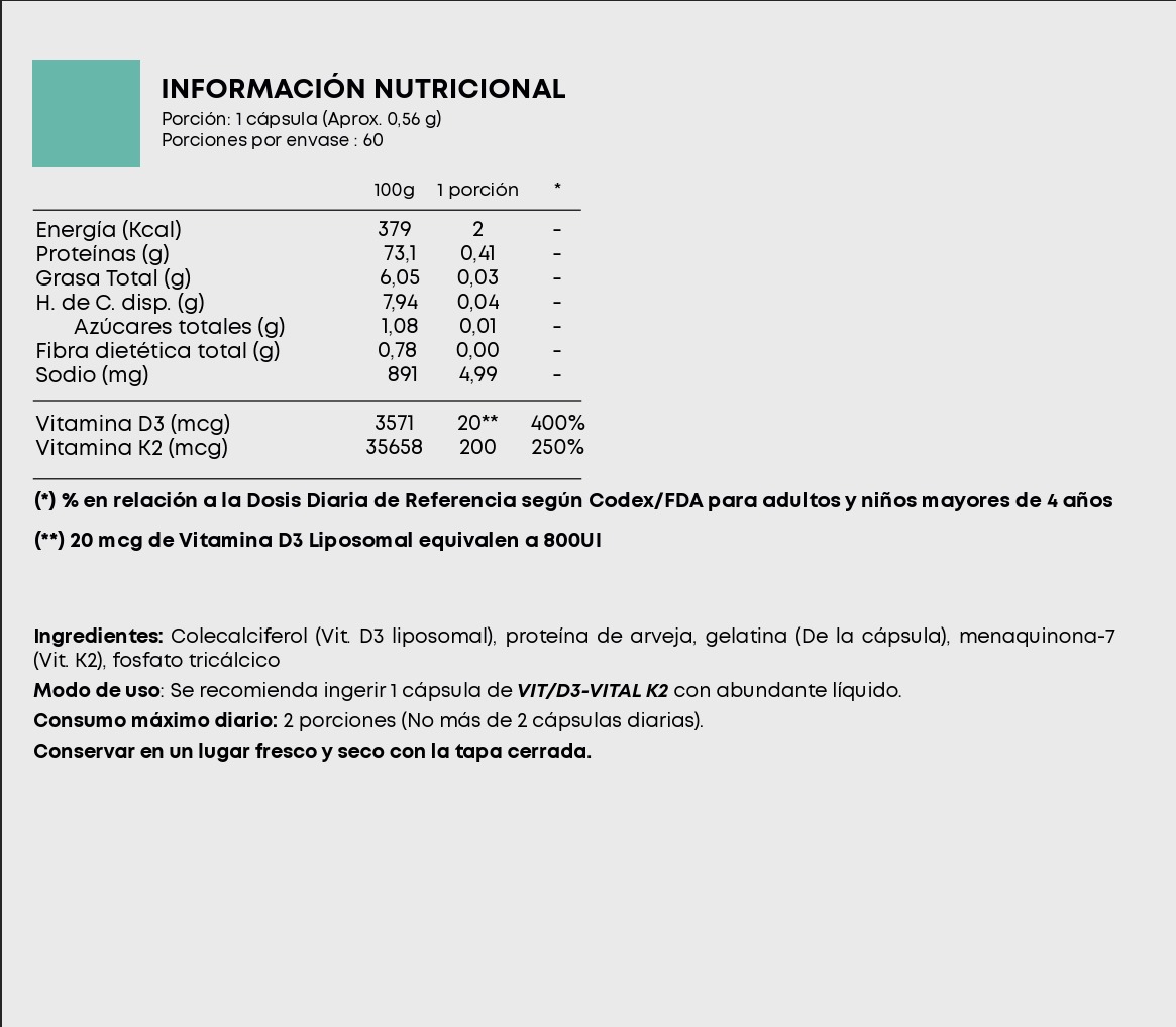 VIT/D3-VITAL K2 - 800UI Vitamina D3 Liposomal - Imagen 3